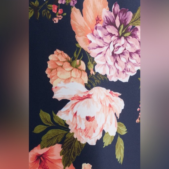 Eliza J Floral Print Scuba Sheath Cap Sleeve Midi Navy Blue Dress NWT Size 14 - Picture 6 of 12